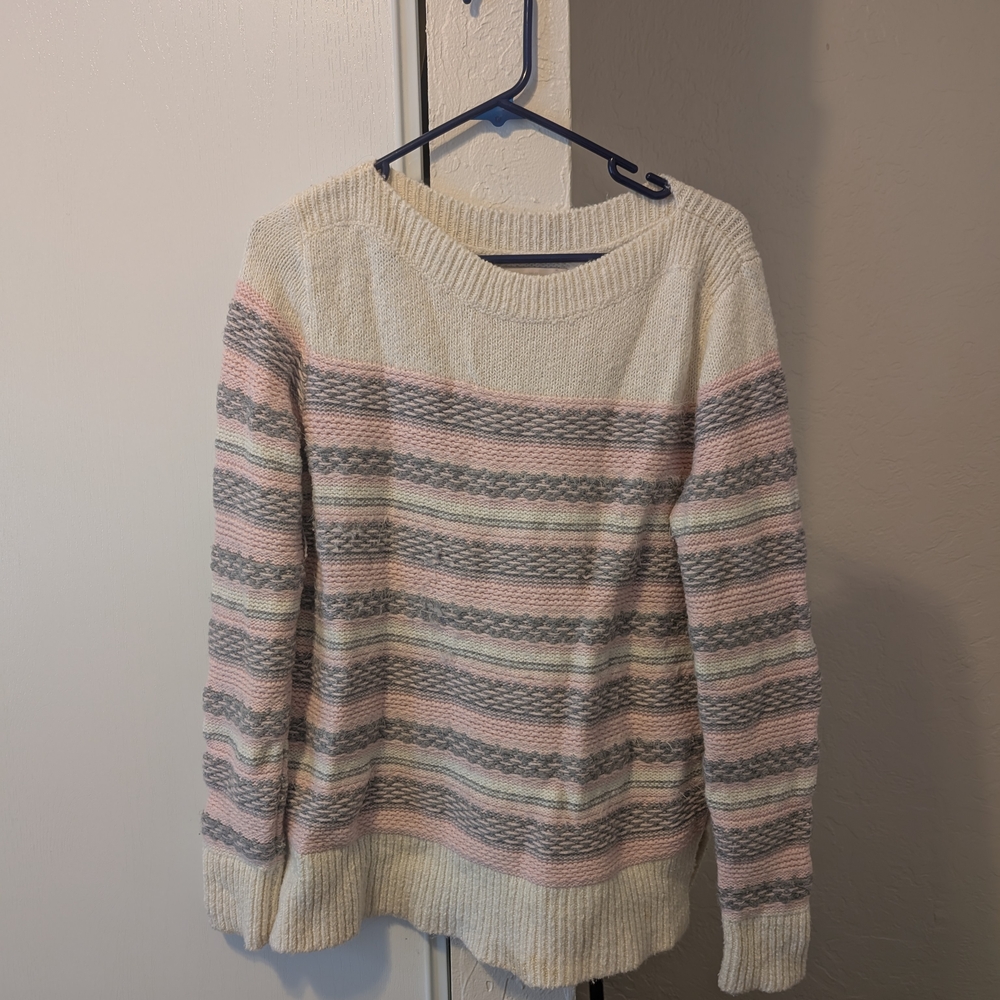 LOFT Cream and Pink Striped Sweater